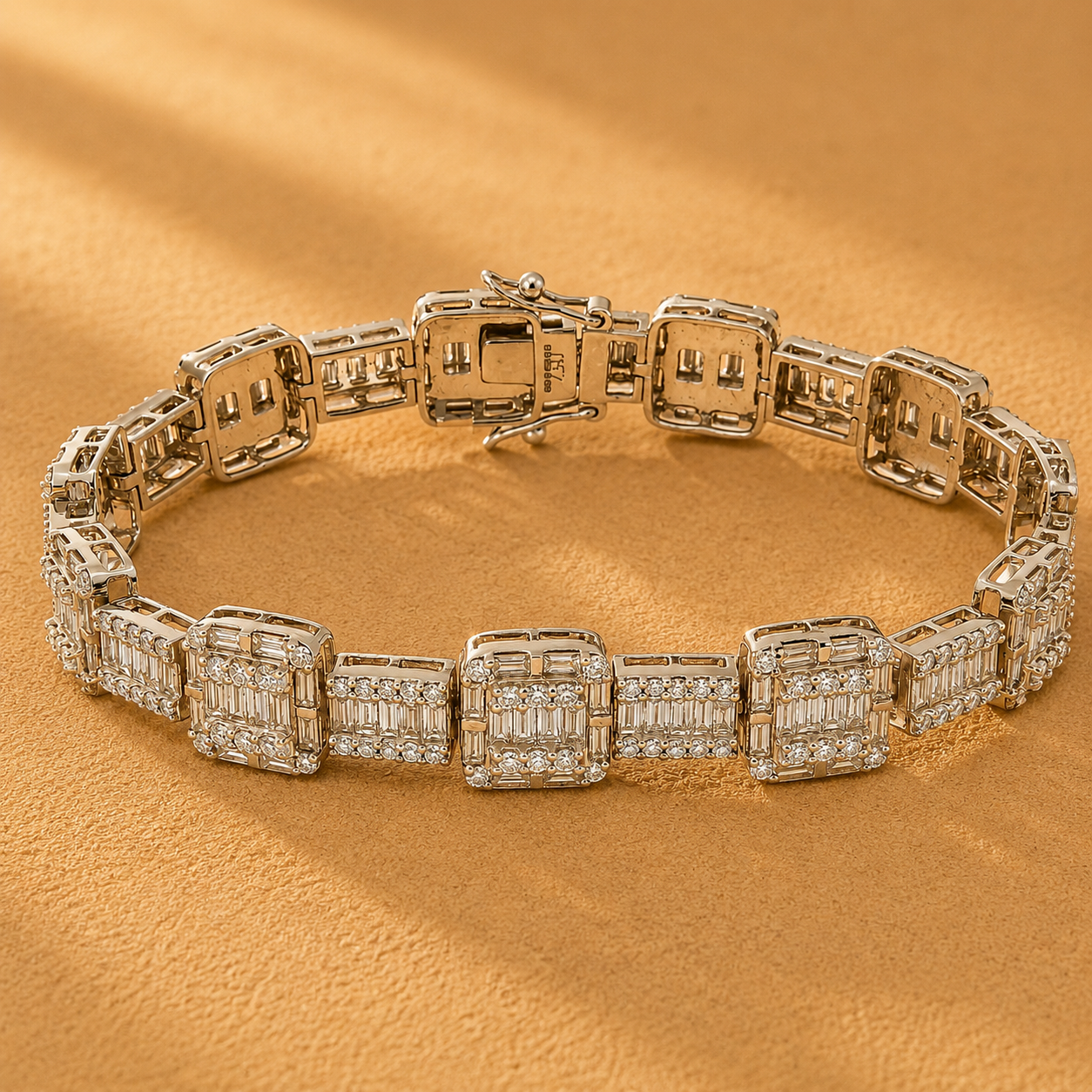 WGI 10.50ct Round & Baguette Natural Diamond Bracelet 18K White Gold Ready To Ship