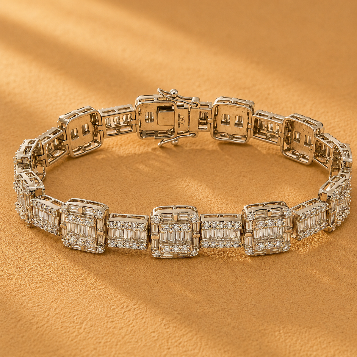 WGI 10.50ct Round & Baguette Natural Diamond Bracelet 18K White Gold Ready To Ship