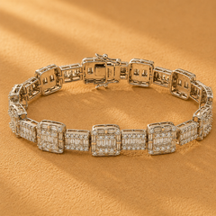 WGI 10.50ct Round & Baguette Natural Diamond Bracelet 18K White Gold Ready To Ship