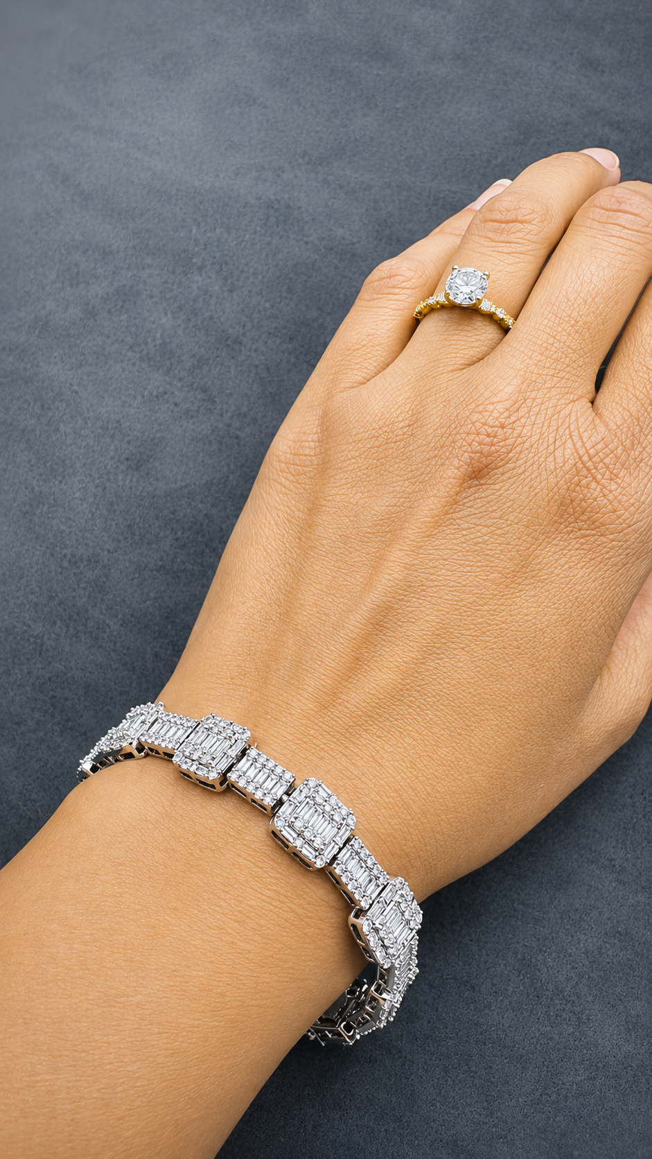 WGI 10.50ct Round & Baguette Natural Diamond Bracelet 18K White Gold Ready To Ship