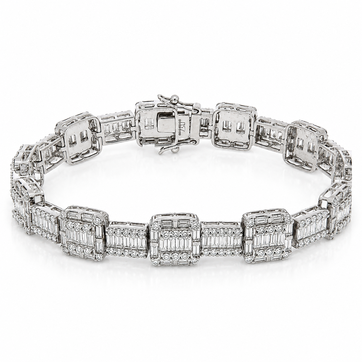 WGI 10.50ct Round & Baguette Natural Diamond Bracelet 18K White Gold Ready To Ship