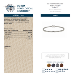 WGI 2.75ct Natural Round Diamond Tennis Bracelet,9K White Gold Ready To Ship