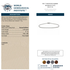 WGI 3.75Ct Natural Round Diamond Tennis Bracelet 18k White Gold Ready To Ship