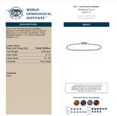WGI 2.25ct FG/VS-SI Natural Diamond Tennis Bracelet,Platinum Ready To Ship 7.5"