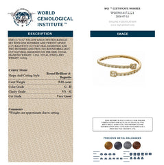 WGI 5.03 Carat Natural Round and Baguette Diamond Bangle, 14K Yellow Gold Ready To Ship