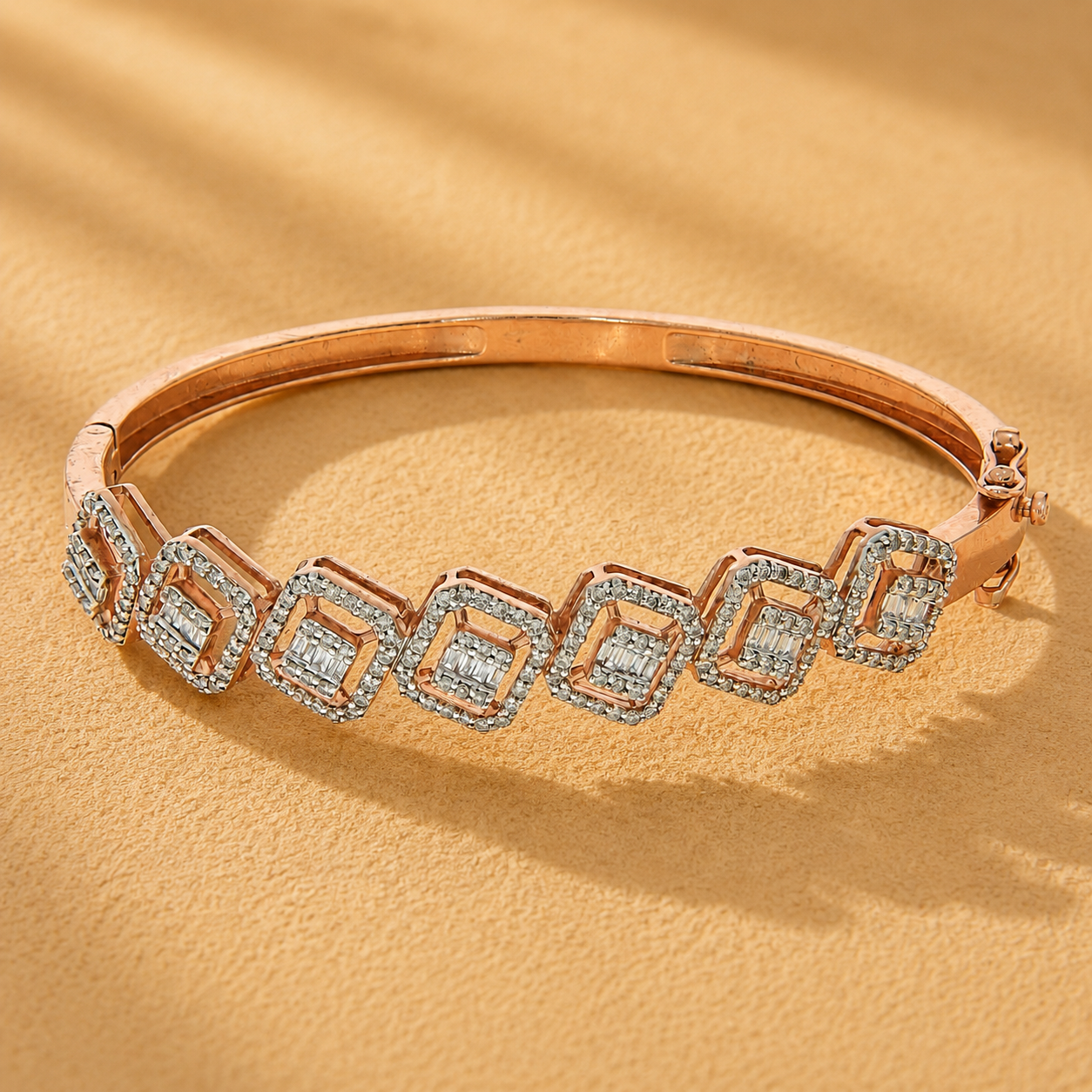 WGI 2.03Ct Natural Baguette & Round Diamond Designer Bangle 9k Rose Gold Ready To Ship