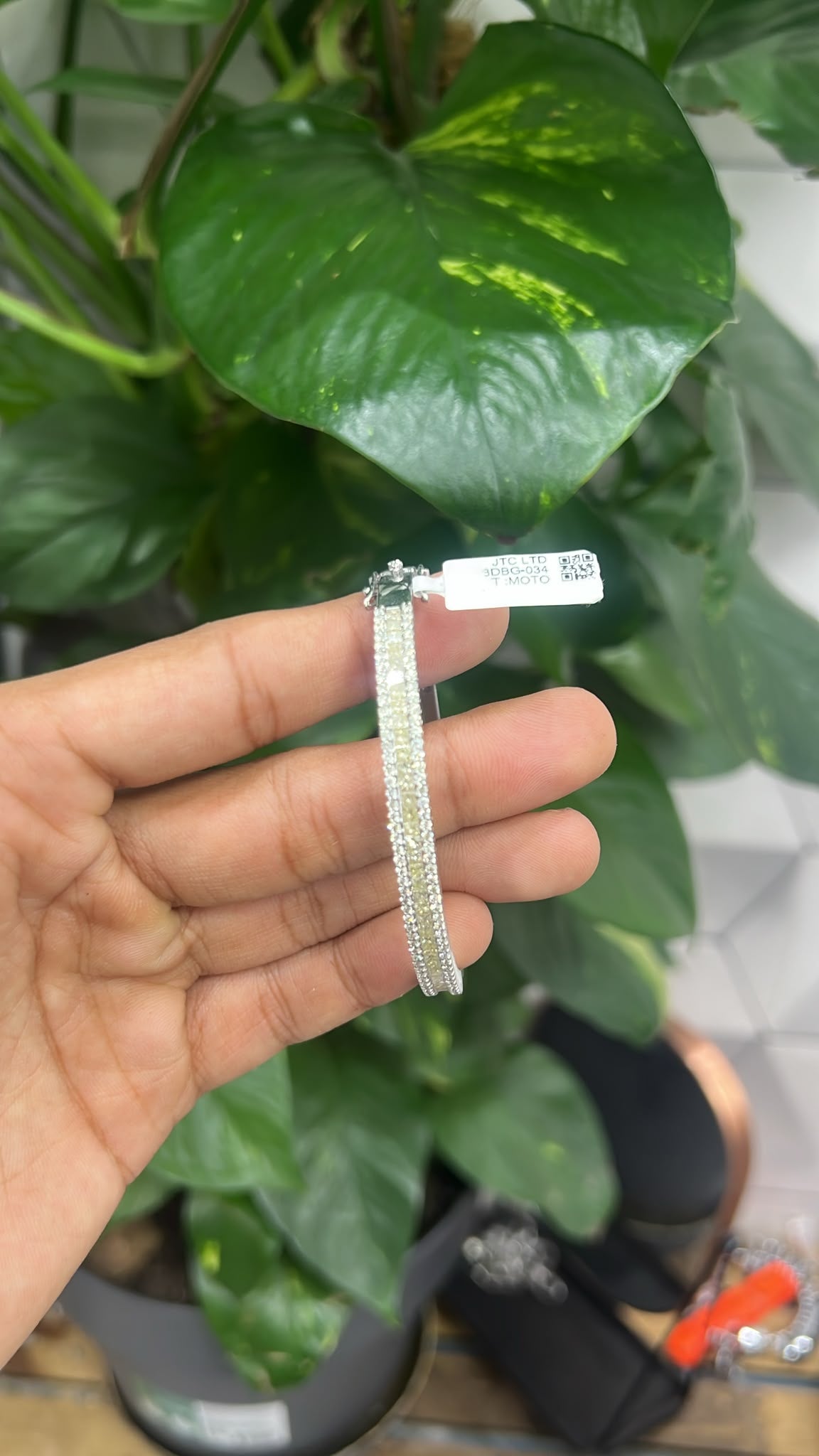 WGI 3.12Ct Natural Princess & Round Diamond Designer Bangle 9k White Gold Ready To Ship