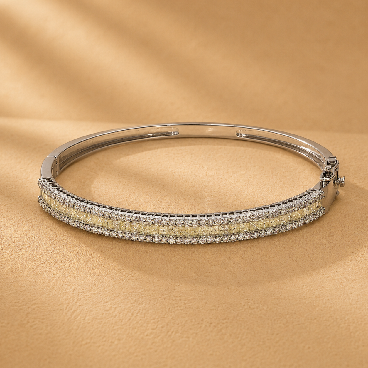 WGI 3.15Ct Natural Princess & Round Diamond Designer Bangle 9k White Gold Ready To Ship