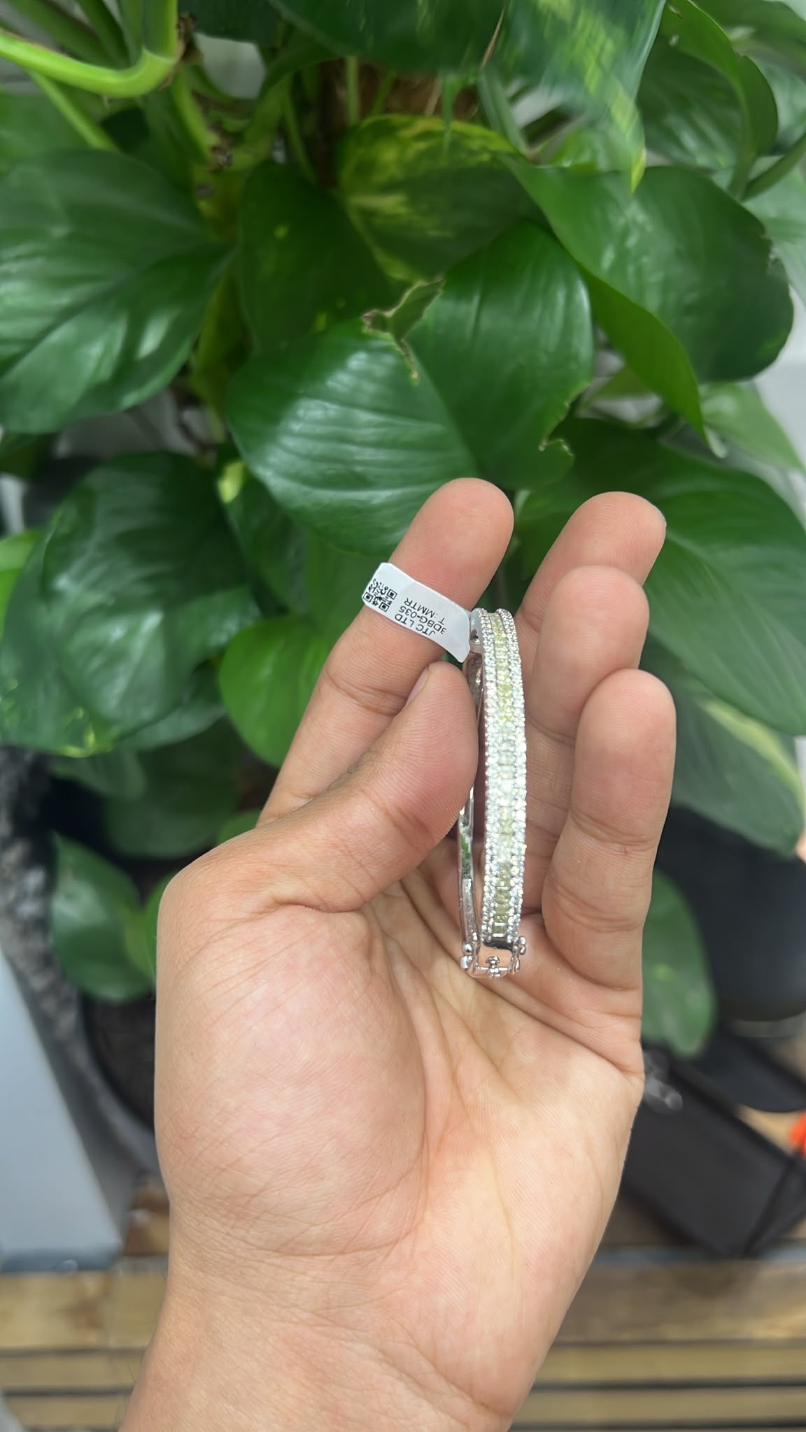 WGI 3.15Ct Natural Princess & Round Diamond Designer Bangle 9k White Gold Ready To Ship