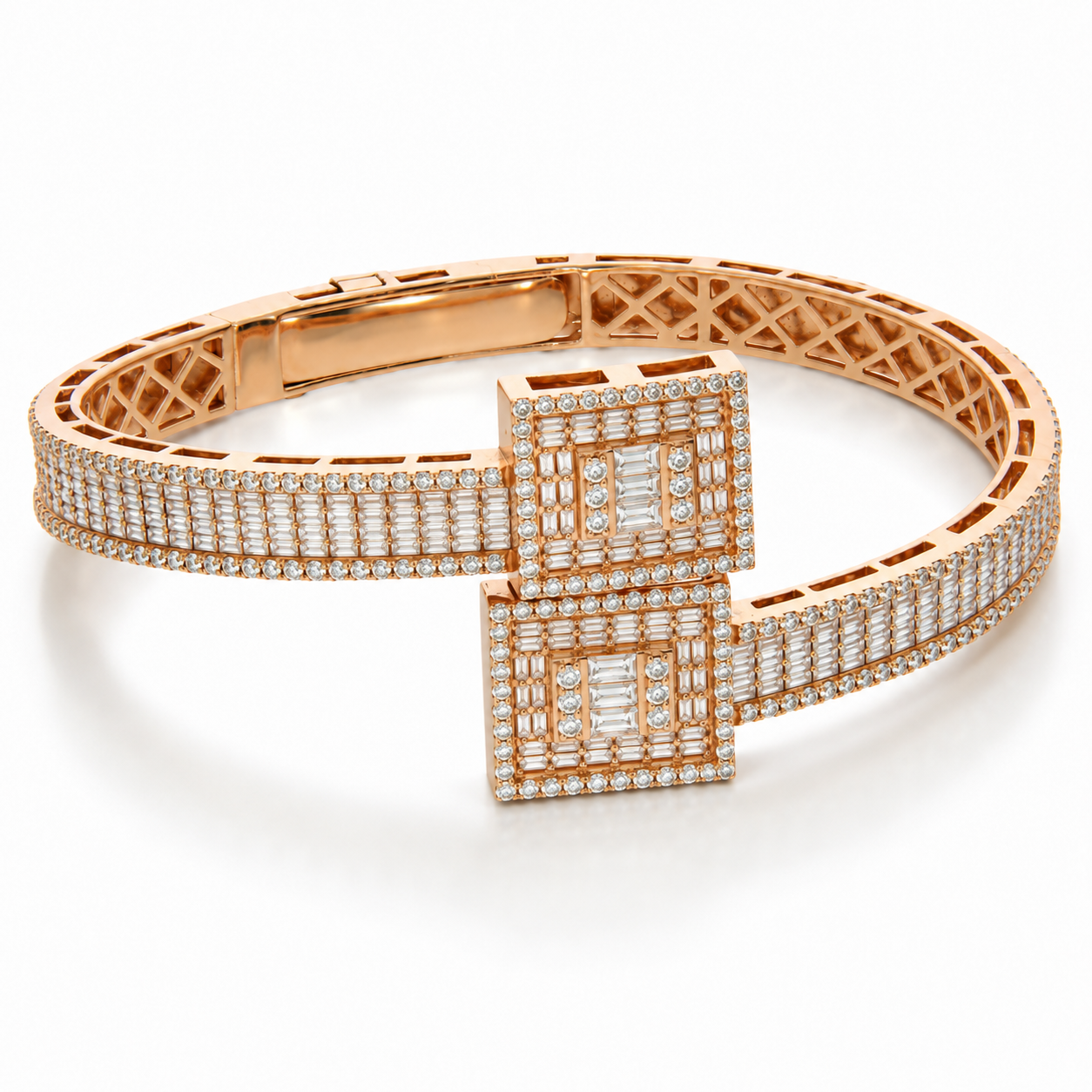 WGI 6.10Ct Natural Baguette & Round Diamond Designer Bangle 9k Rose Gold Ready To Ship