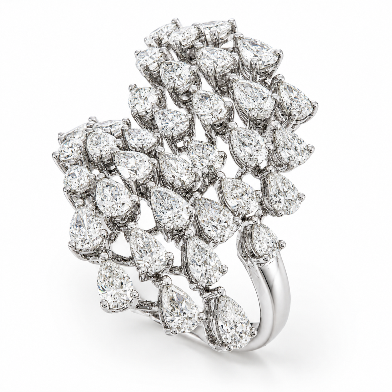WGI 2.76Ct Natural Pear Diamond Fancy Ring 14k White Gold Ready To Ship
