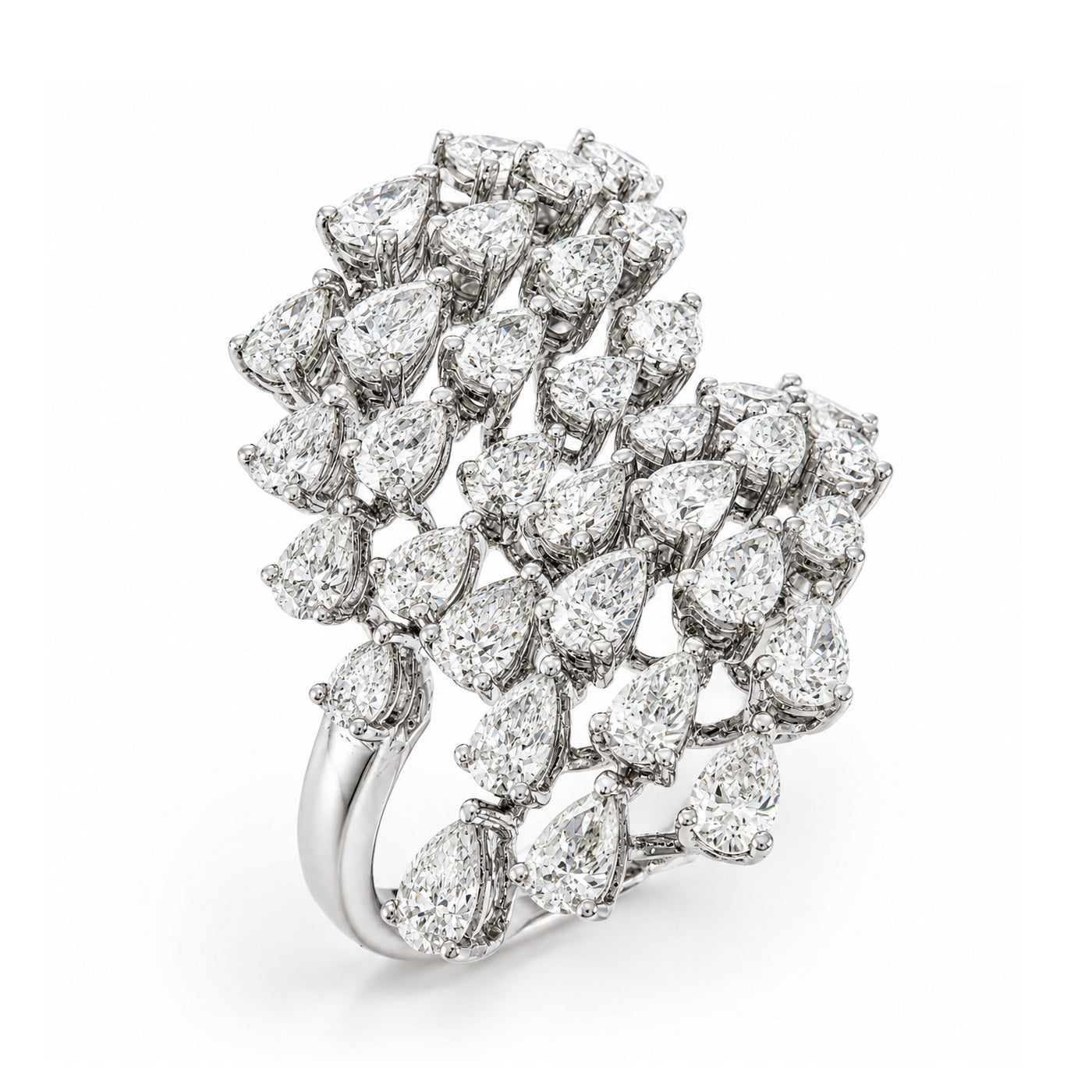 WGI 2.76Ct Natural Pear Diamond Fancy Ring 14k White Gold Ready To Ship