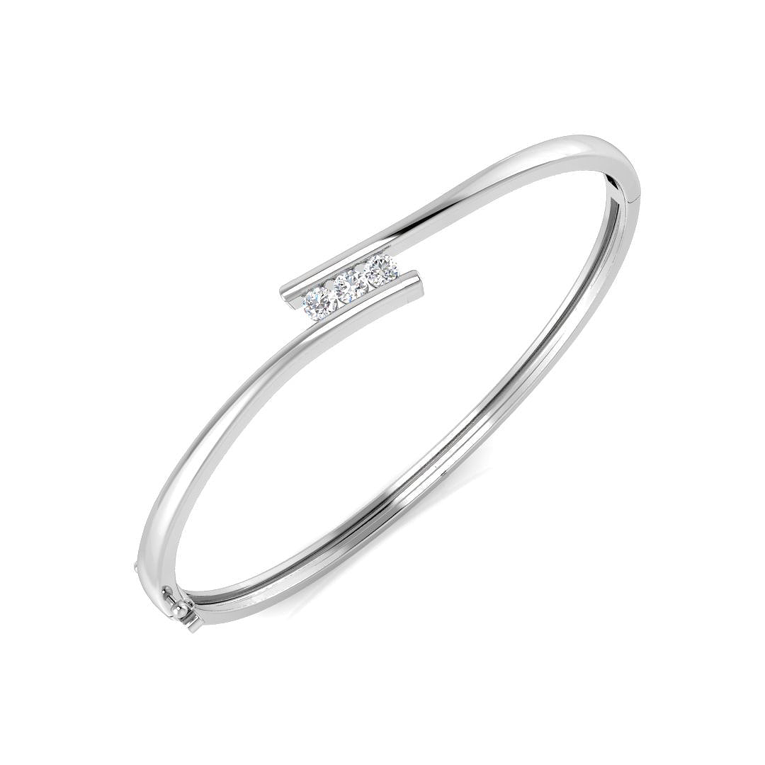0.4 Carat D-E/VS Lab Grown Round Diamond 3 Stone Bangle 9k White Gold Ready To Ship
