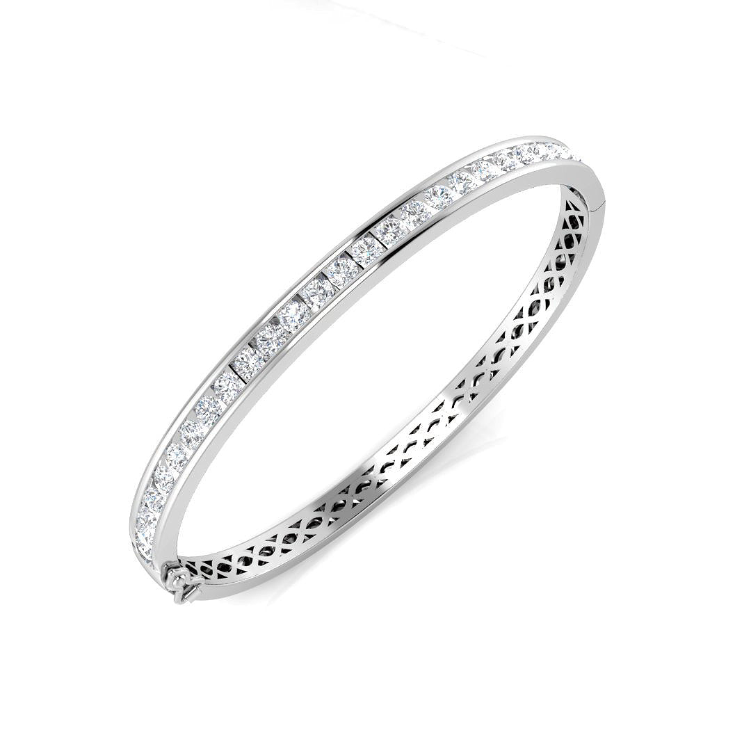 3 Carat D-E/VS Lab Grown Round Diamond Channel Set Bangle 9k White Gold Ready To Ship