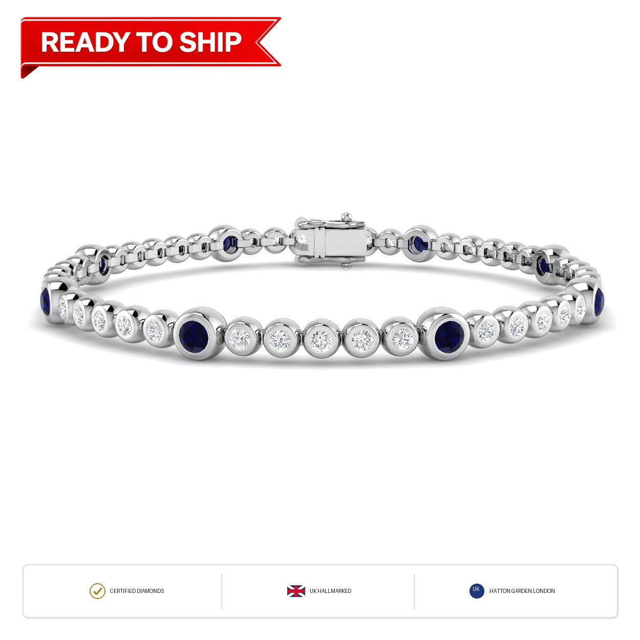 1.70Ct Round Blue Sapphire & Diamond Designer Bracelet 9k White Gold