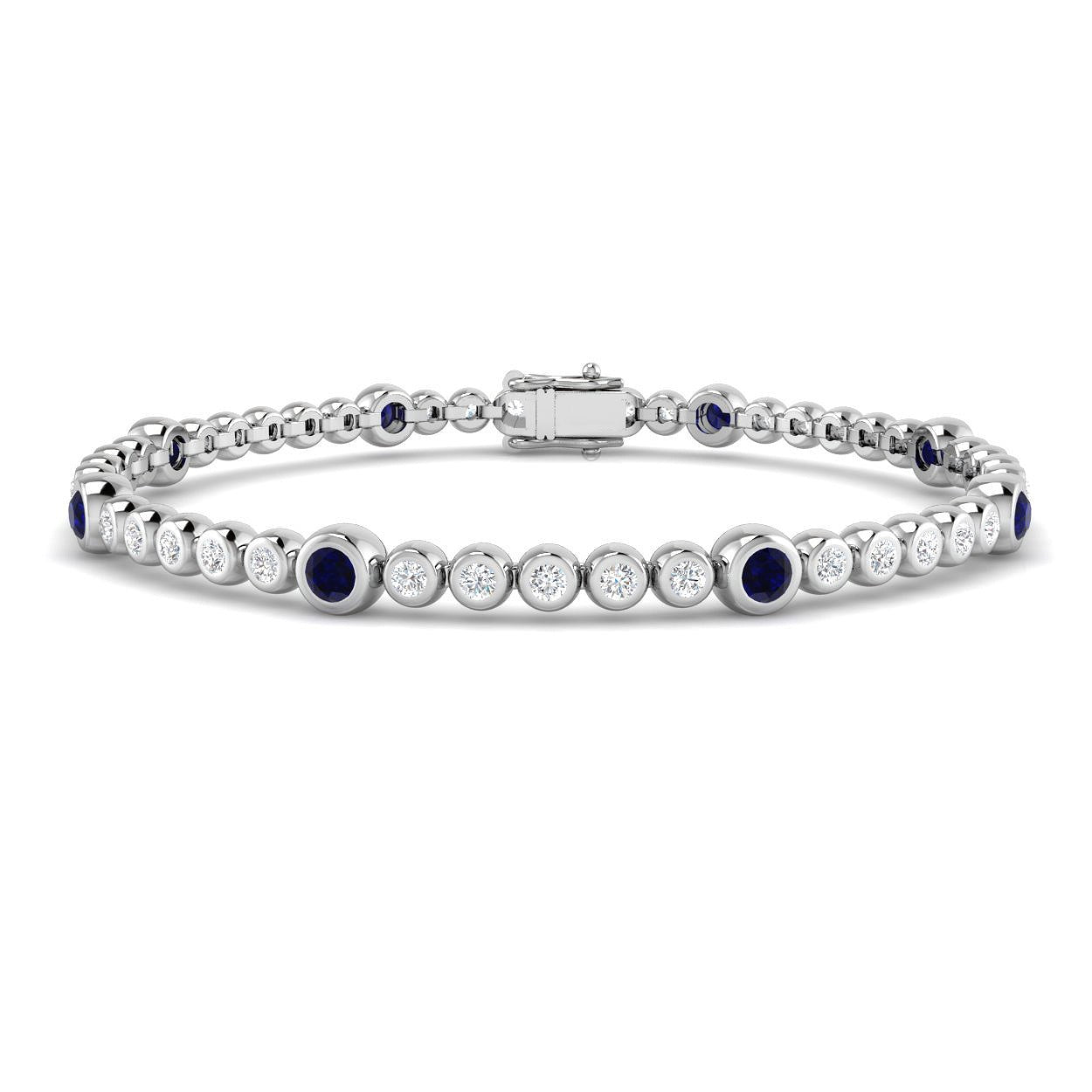 1.70Ct Round Blue Sapphire & Diamond Designer Bracelet 9k White Gold Ready To Ship