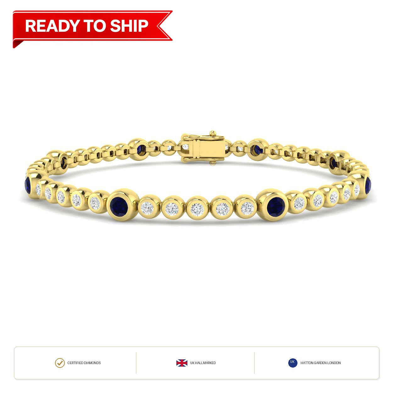 1.70Ct Round Blue Sapphire & Diamond Designer Bracelet 9k Yellow Gold
