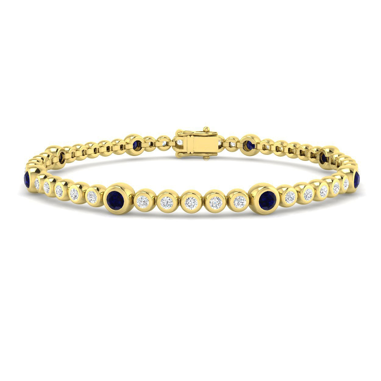 1.70Ct Round Blue Sapphire & Diamond Designer Bracelet 9k Yellow Gold Ready To Ship