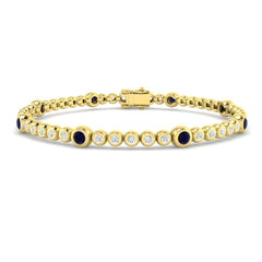 1.70Ct Round Blue Sapphire & Diamond Designer Bracelet 9k Yellow Gold Ready To Ship