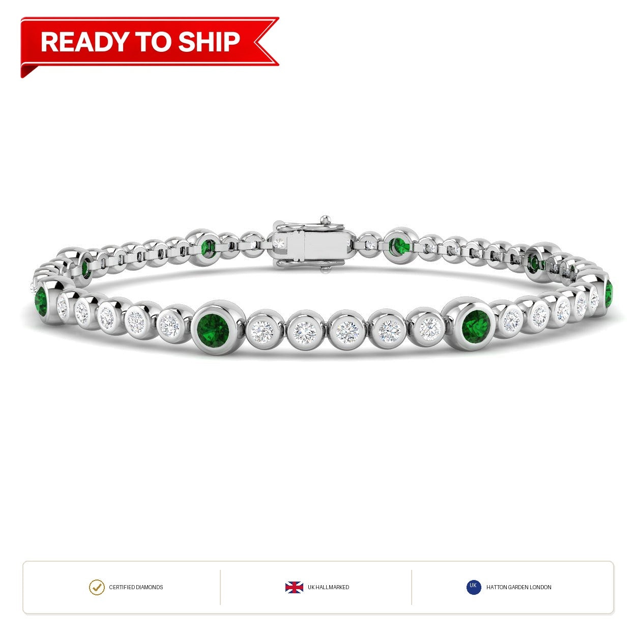 1.50Ct Round Emerald & Diamond Designer Bracelet 9k White Gold