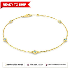 1.30Carat Round Aquamarine & Diamond Designer Bracelet 9k Yellow Gold