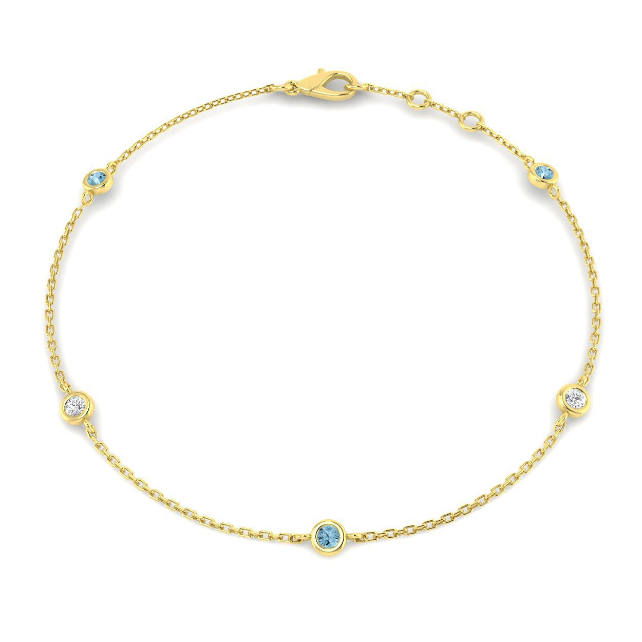 0.20Ct Round Aquamarine & Diamond Designer Bracelet 9k Yellow Gold Ready To Ship