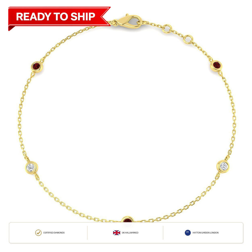 0.30Ct Round Ruby & Diamond Designer Bracelet 9k Yellow Gold