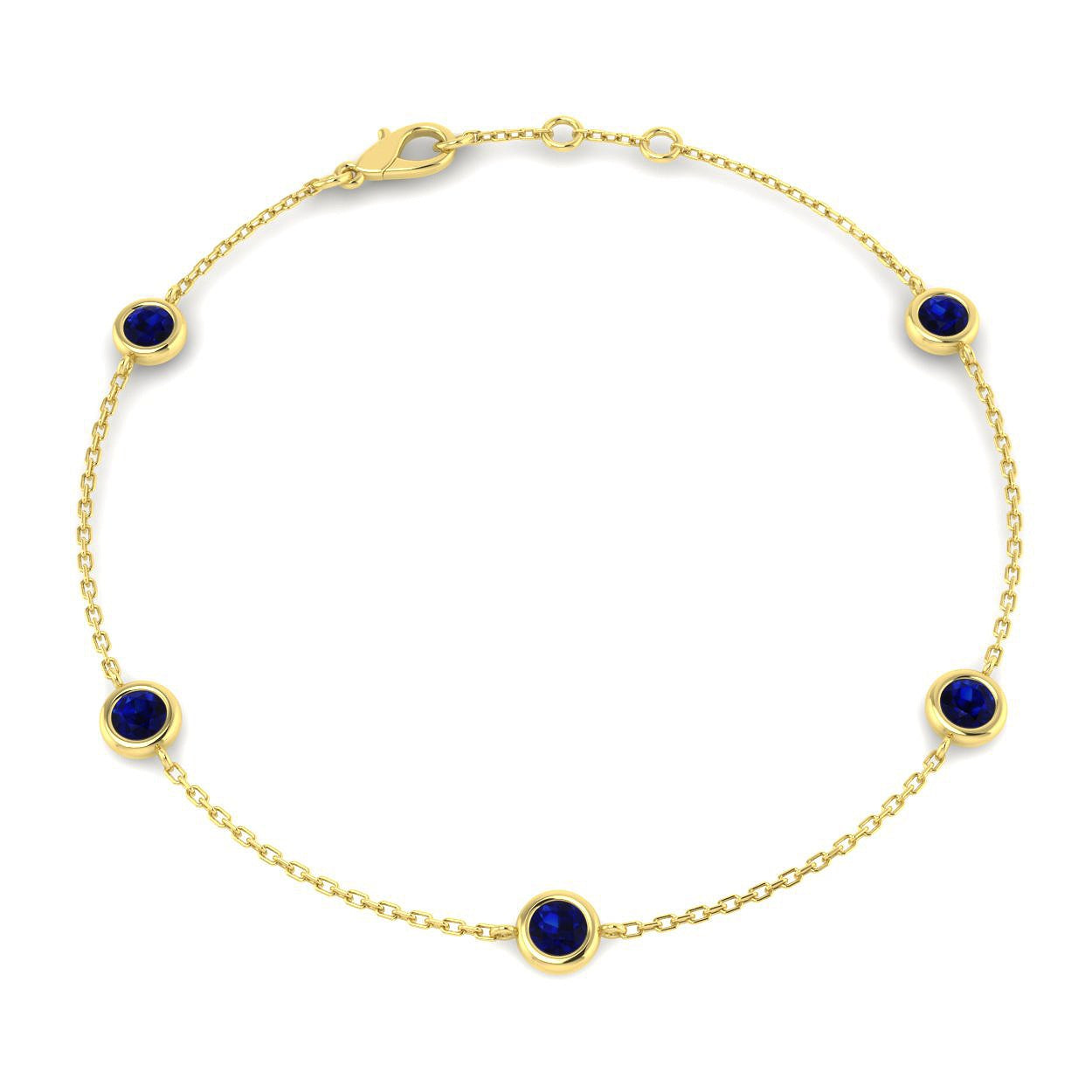 1.10Carat Round Blue Sapphire & Diamond Designer Bracelet 9k Yellow Gold Ready To Ship