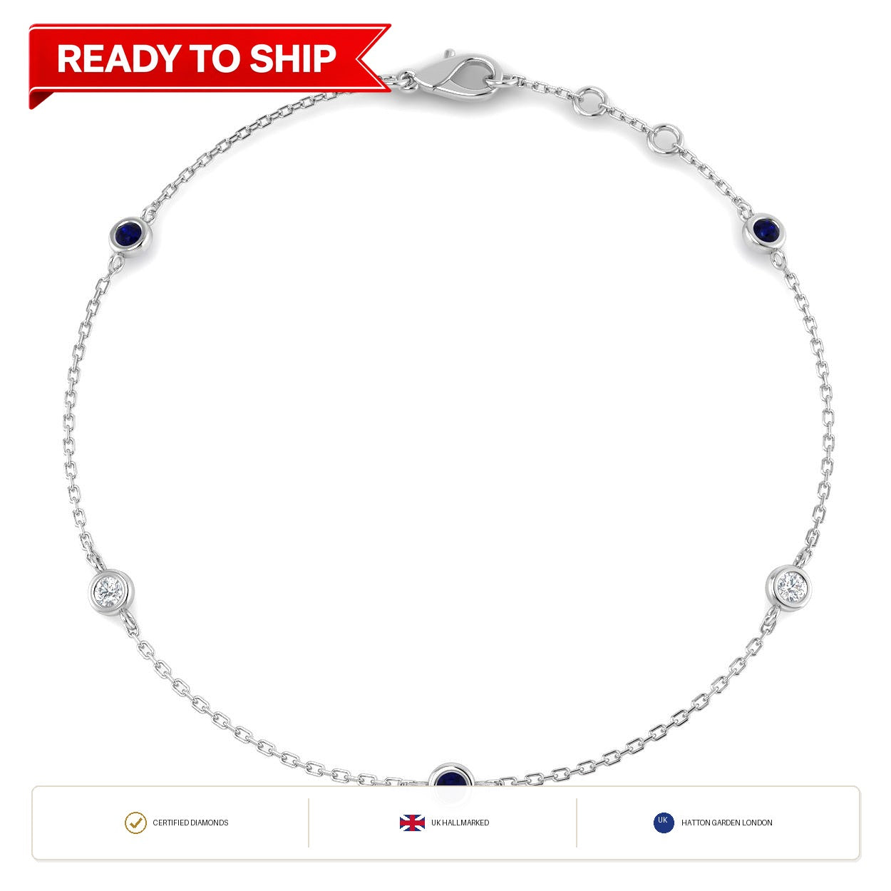 0.30Ct Round Blue Sapphire & Diamond Designer Bracelet 9k White Gold