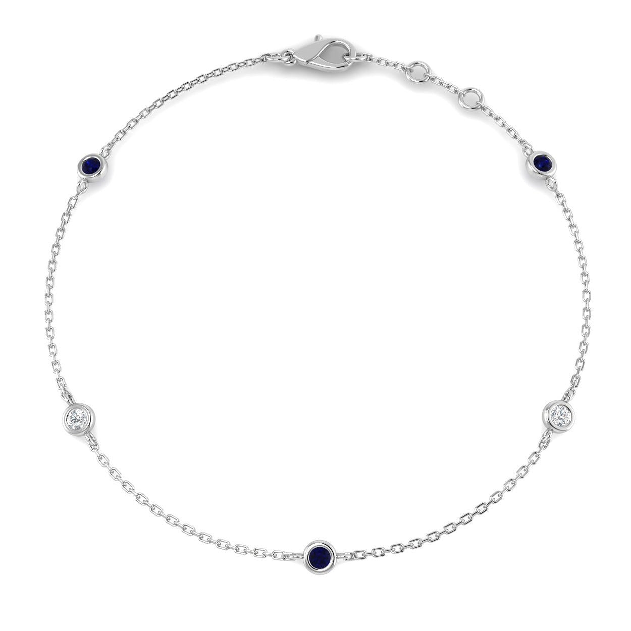 0.30Ct Round Blue Sapphire & Diamond Designer Bracelet 9k White Gold Ready To Ship