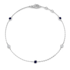 0.30Ct Round Blue Sapphire & Diamond Designer Bracelet 9k White Gold Ready To Ship