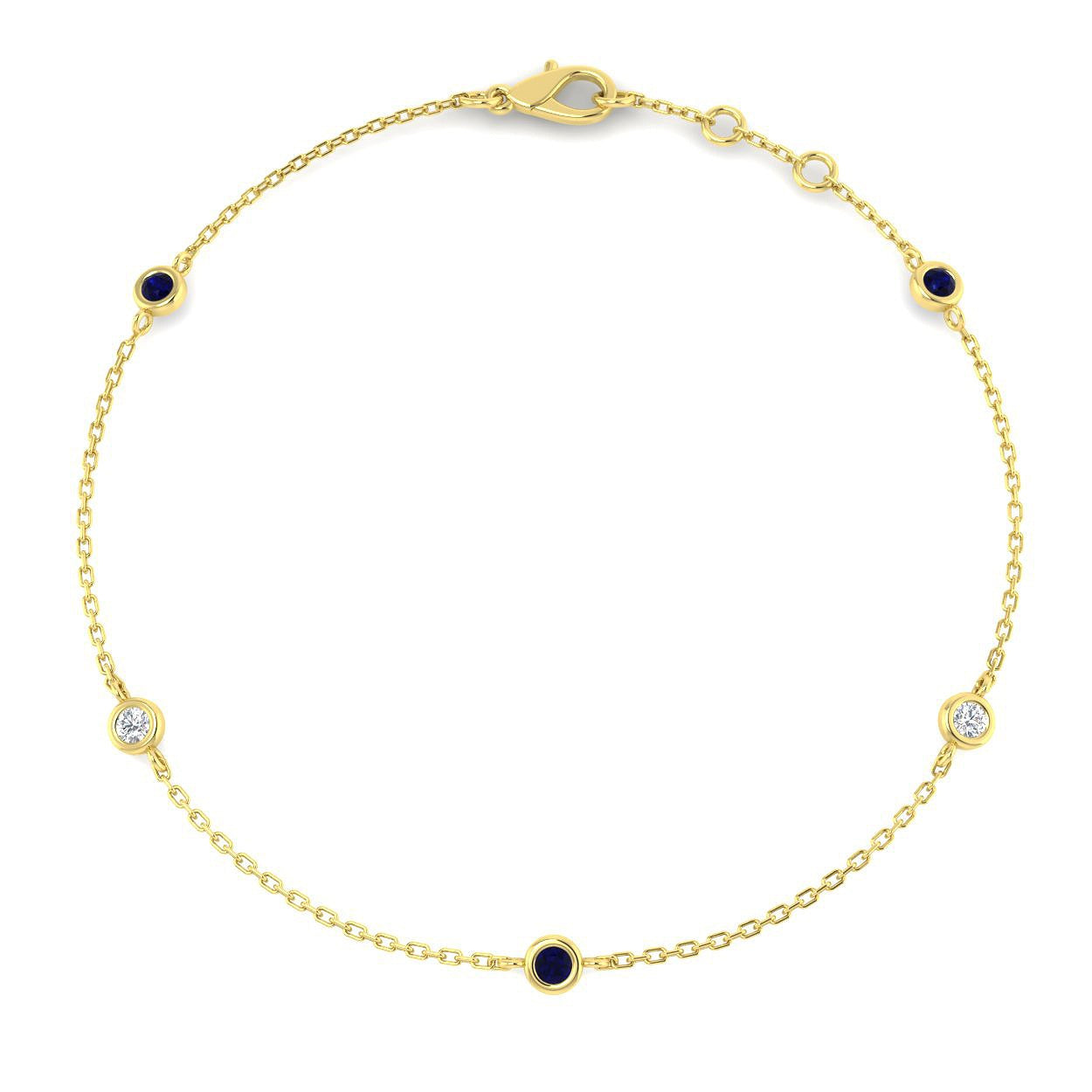 0.30Ct Round Blue Sapphire & Diamond Designer Bracelet 9k Yellow Gold Ready To Ship