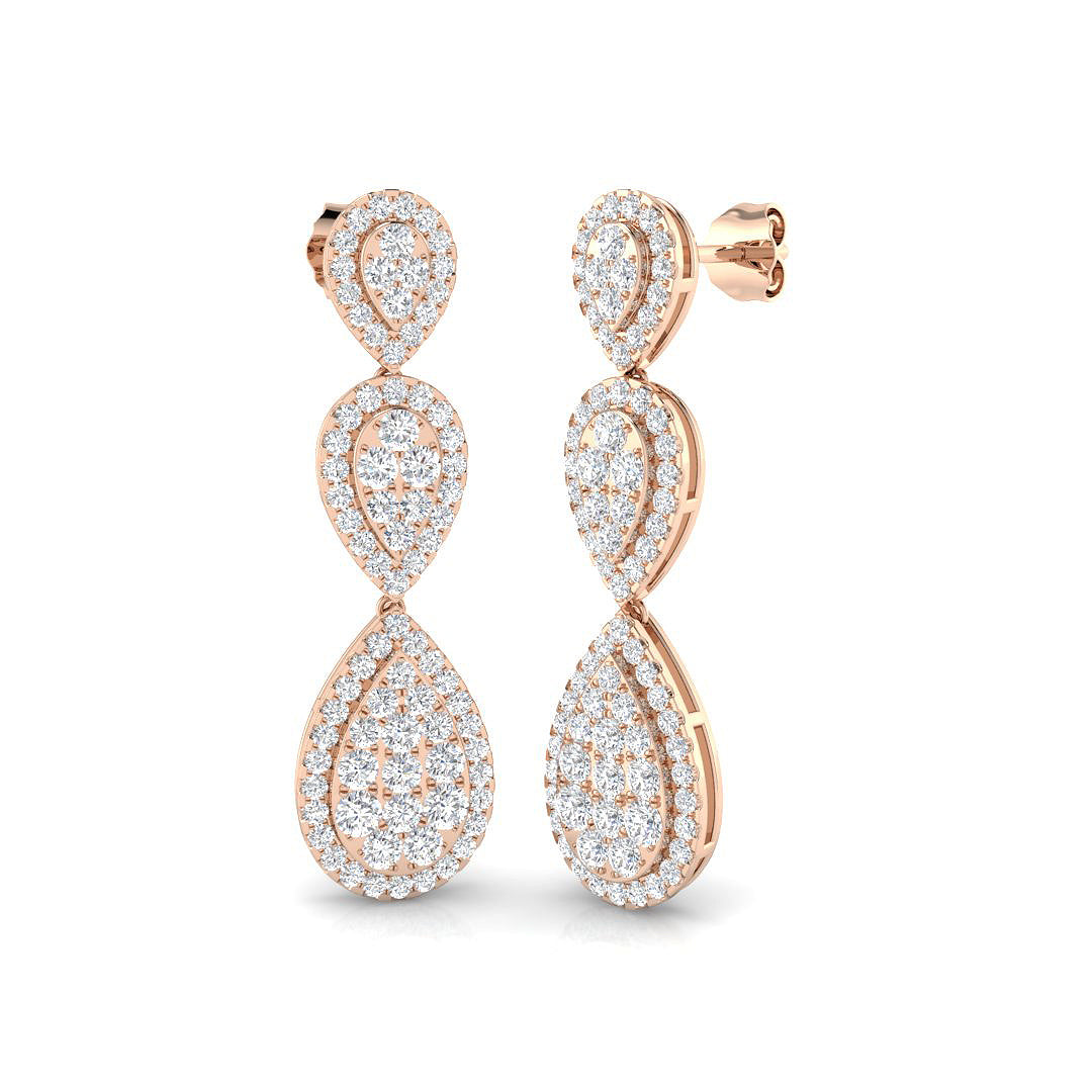Gummy Luxury Gold Drop & Trilogy Diamond Earrings - 1.75ct to 2ct