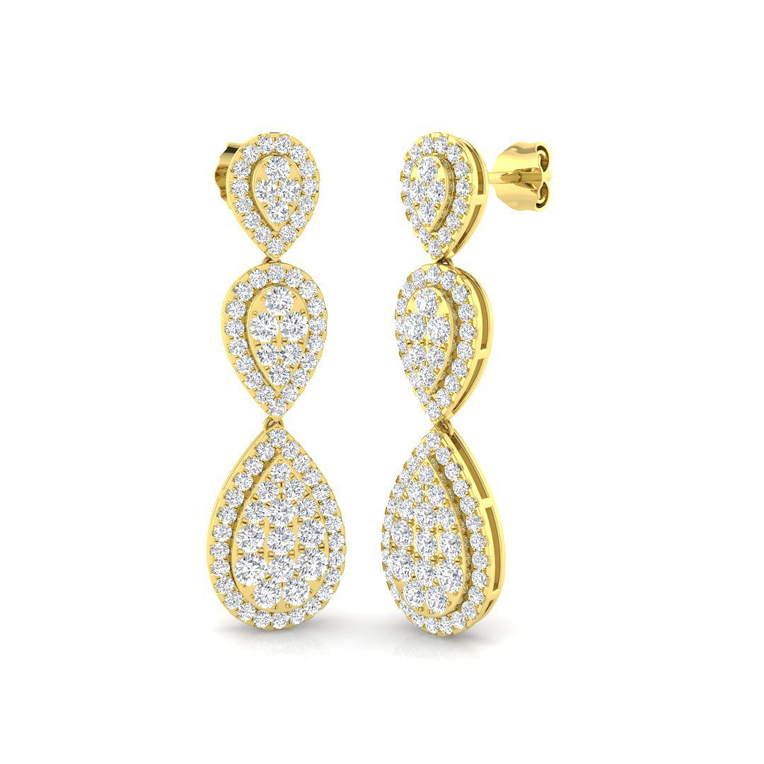 Gummy Luxury Gold Drop & Trilogy Diamond Earrings - 1.75ct to 2ct