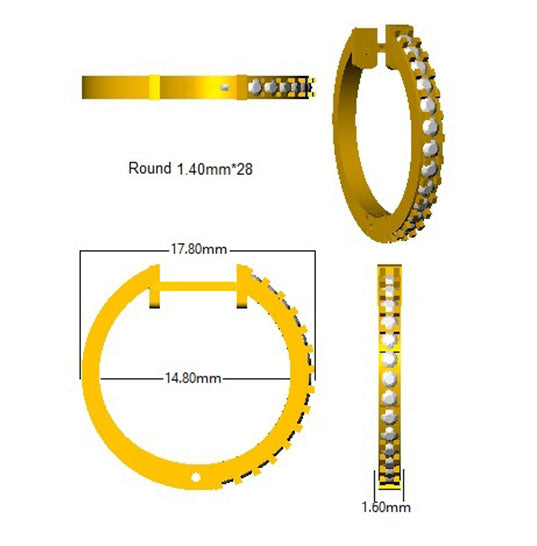 Natural/Lab-Grown Round Cut Diamond Hoop Earring in Gold - UK Hallmarked