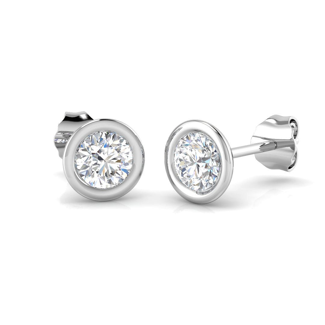 1.00 Ct DE/VVS Lab Grown Solitaire Diamond Stud Earrings | Bezel Setting
