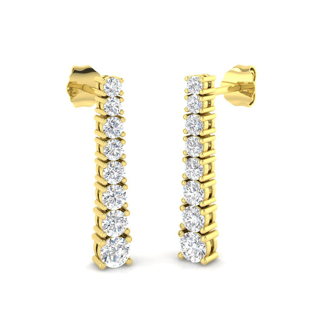 1.1 Carat D-E/VS Lab Grown Diamond Drop & Trilogy Earring 9k Yellow Gold Ready To Ship