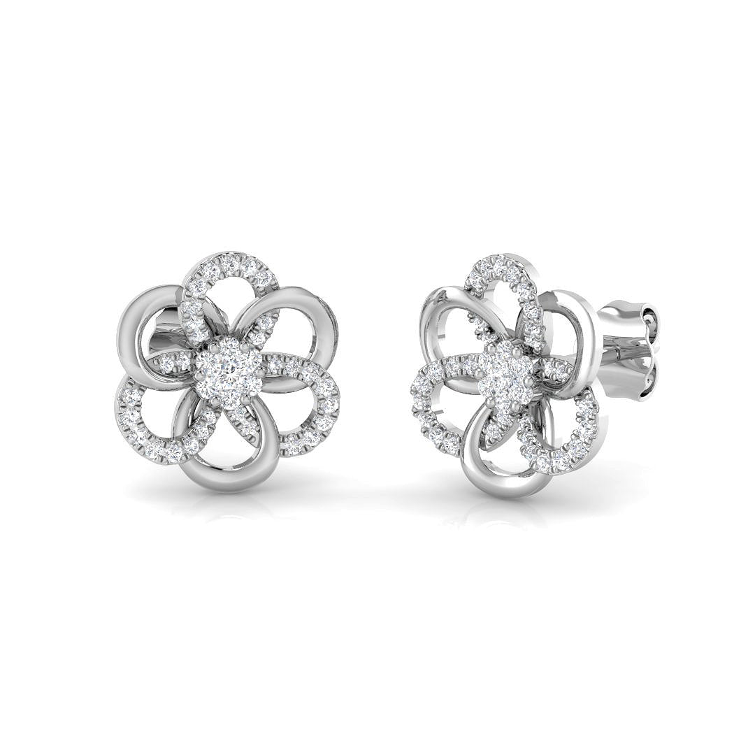 Stunning 0.20Ct Diamond Flower Stud Earrings in White Gold