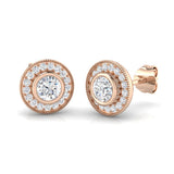 1.0 Ct Vintage Art Deco Diamond Halo Stud Earrings in White Gold