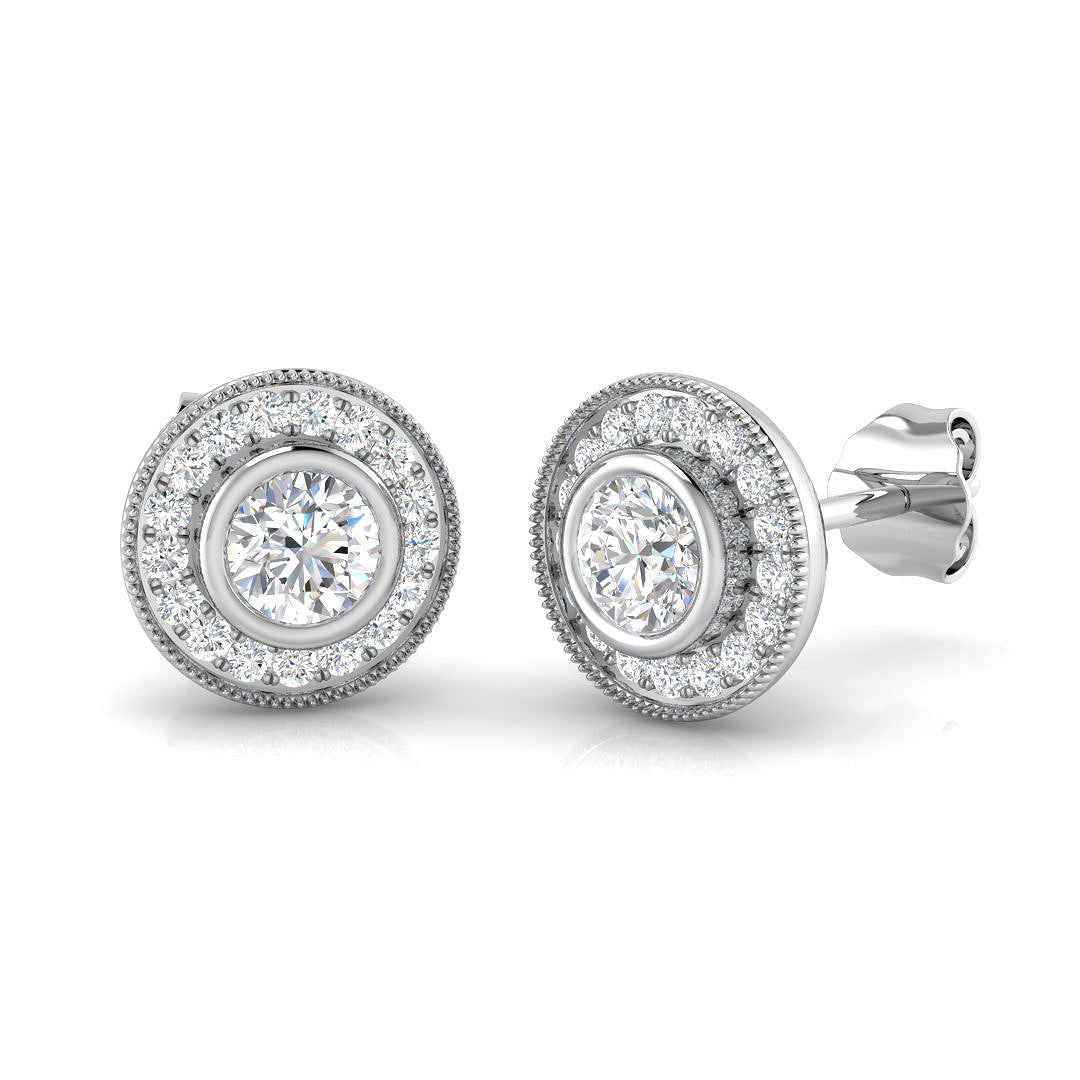 1.0 Ct Vintage Art Deco Diamond Halo Stud Earrings in White Gold