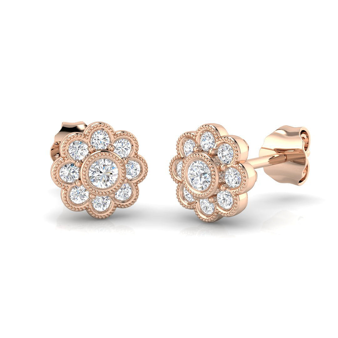 Vintage Diamond Flower Stud Earrings - 0.33ct Yellow Gold