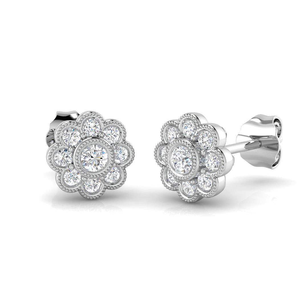 Vintage Diamond Flower Stud Earrings - 0.33ct Yellow Gold