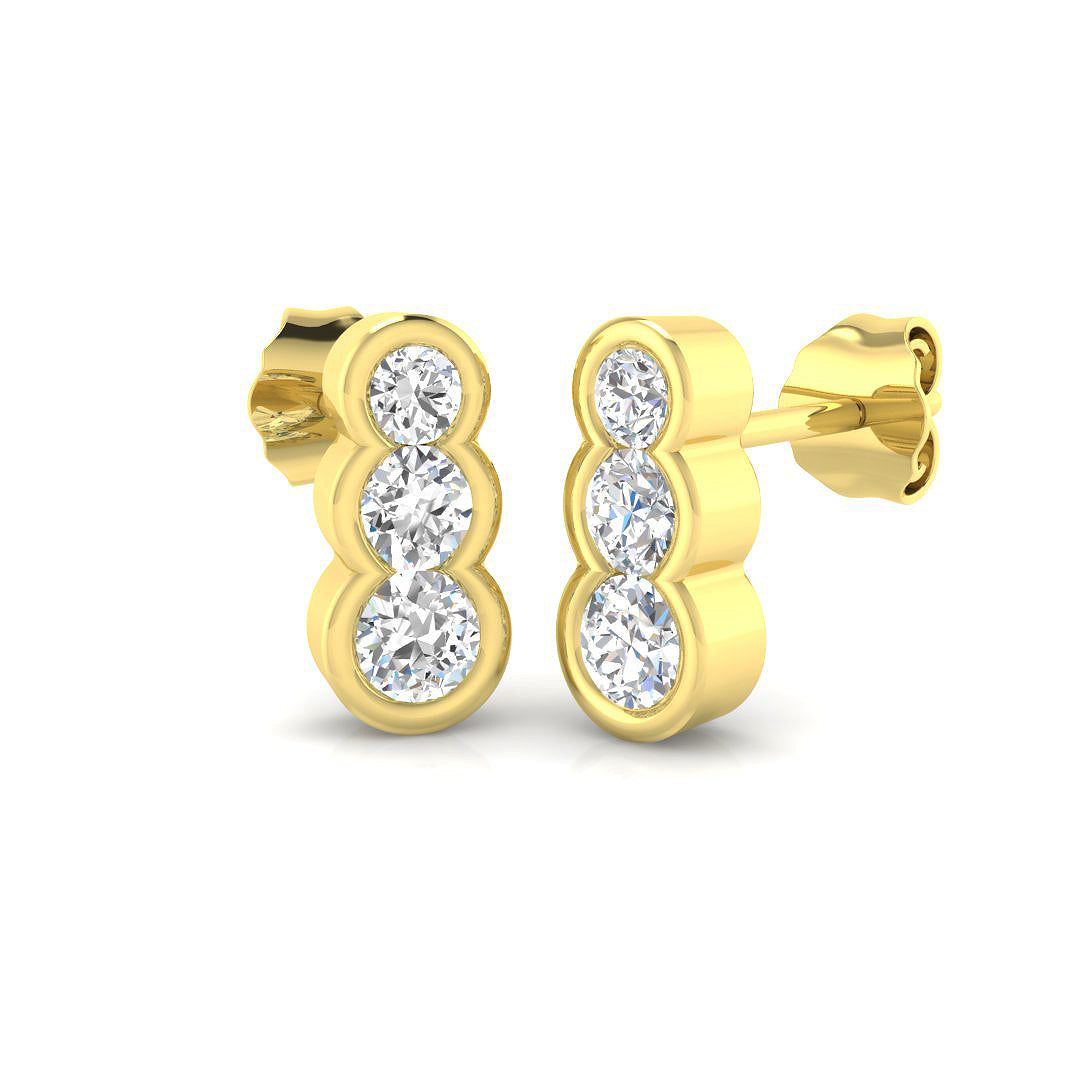 Plum Gold Diamond Drop & Trilogy Earrings - Luxury 0.5ct to 1.5ct