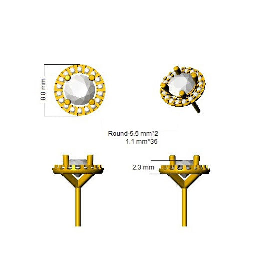 1.4 Carat D-E/VS Lab Grown Diamond Halo Earring 9k Yellow Gold Ready To Ship