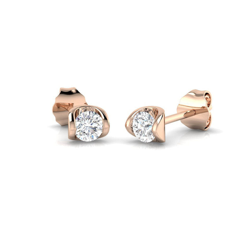 Gold Solitaire Diamond Earrings with Round Brilliant Cut