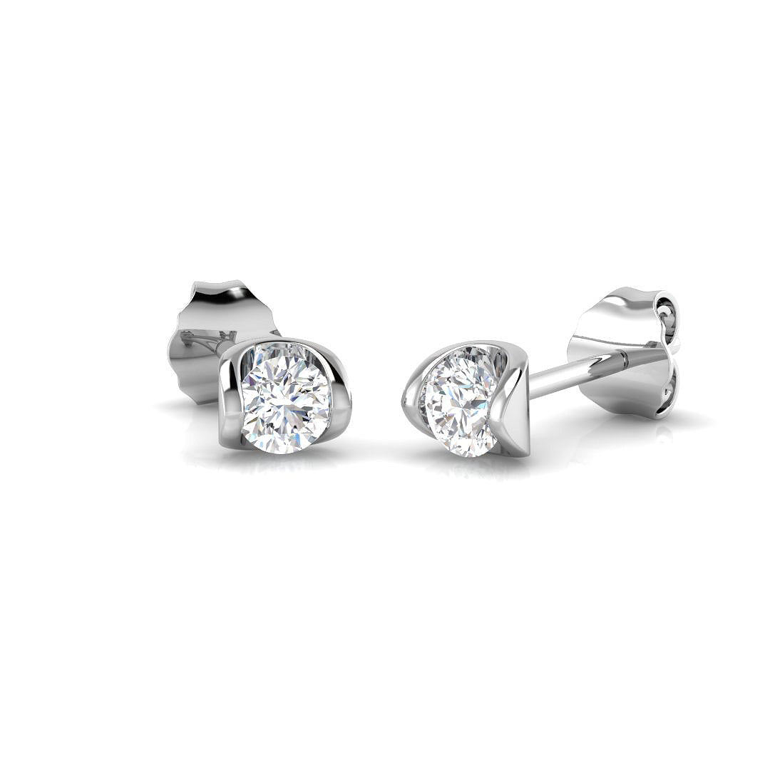 Gold Solitaire Diamond Earrings with Round Brilliant Cut