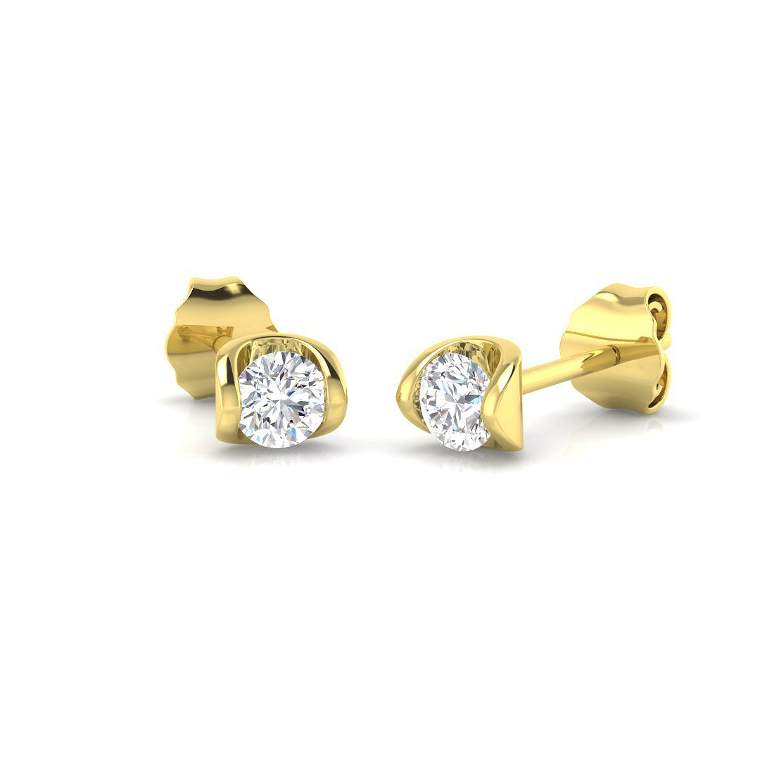 Gold Solitaire Diamond Earrings with Round Brilliant Cut