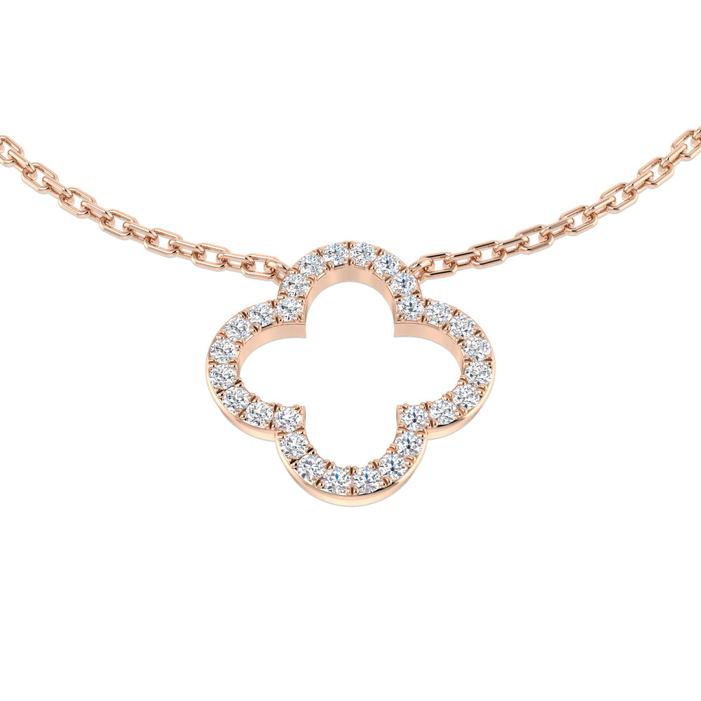Janet Clover Necklace 0.15ct Diamond Gold Platinum
