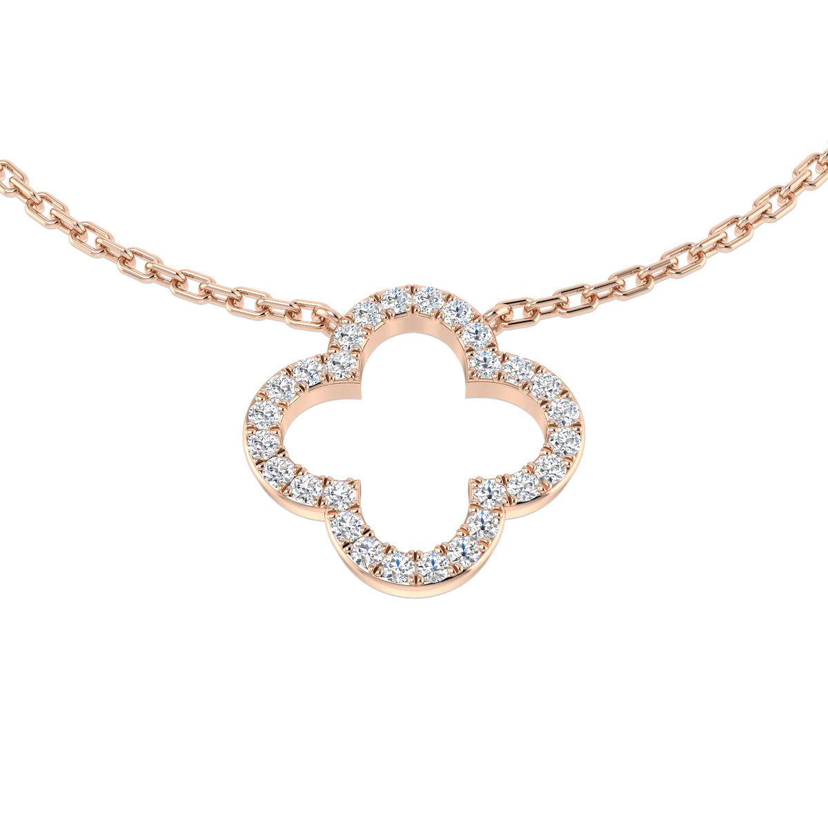 Janet Clover Necklace 0.15ct Diamond Gold Platinum