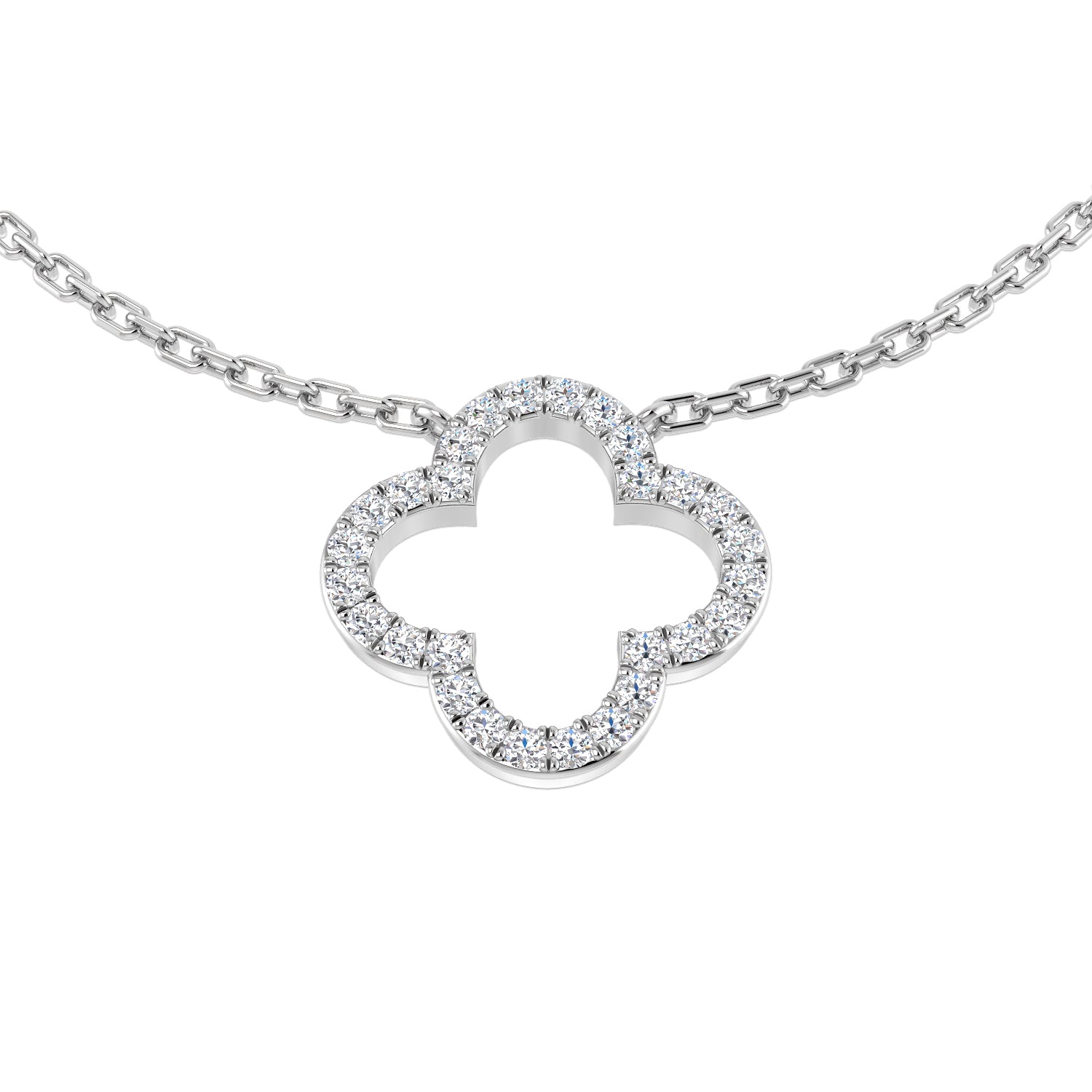 Janet Clover Necklace 0.15ct Diamond Gold Platinum